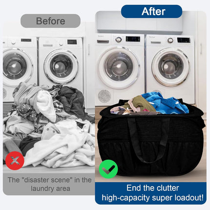 Collapsible Laundry Baskets, Tear Proof Pop Up Laundry Hamper with Lid, Dual Handles Durable Foldable Laundry Basket, Easy to Carry Laundry Hamper for Home, Laundry Room, Bedroom, Dorm, Travel Black.