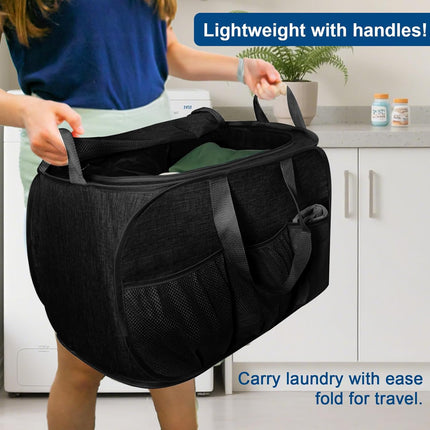Collapsible Laundry Baskets, Tear Proof Pop Up Laundry Hamper with Lid, Dual Handles Durable Foldable Laundry Basket, Easy to Carry Laundry Hamper for Home, Laundry Room, Bedroom, Dorm, Travel Black.