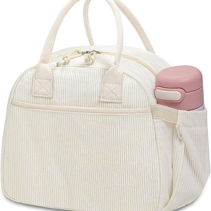 Lunch Box for Women, Insulated Lunch Bag Cute Corduroy Lunchbox Reusable Tote Bags for Work (beige corduroy).