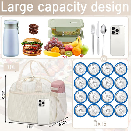 Lunch Box for Women, Insulated Lunch Bag Cute Corduroy Lunchbox Reusable Tote Bags for Work (beige corduroy).