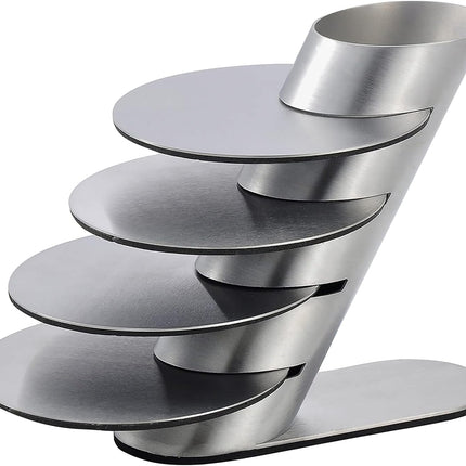 Cup Coasters,  Cup Coasters Set with Decorative Rack, Stainless Steel Tabletop Display Round Cup Coaster with Holder, Silver, Set of 4.