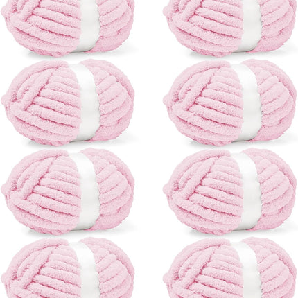 8 Pack Chunky Chenille Yarn for Crocheting– 30.6 Yards, 7.7oz, Super Bulky, Soft Fluffy Plush Yarn for Hand or Arm Knitting– Ideal for Blankets, Crafts & DIY Projects (Light Pink).
