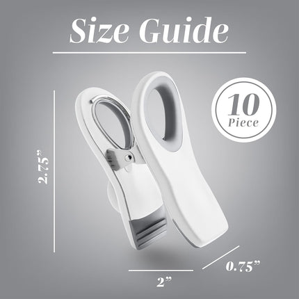 Bag Clips with Magnet- Food, Chip, Bag Clips for Food Storage with Airtight Seal Grip for Bread, Snack and Food Bags (White, Pack of 10).