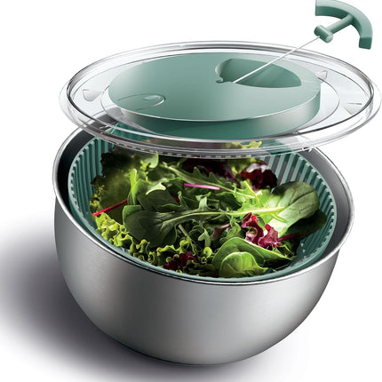 Stainless Steel Salad Spinner - 5 Qt. Lettuce Washer And Vegetable Spinner Dryer for Easy Salad Prep - Non Slip Base with Pull Handle - Auto Stop Brake System, Stain and Odor Resistant.