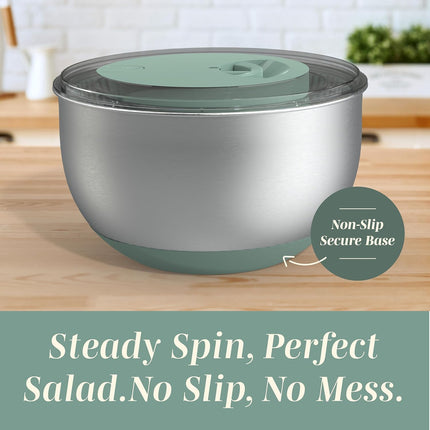 Stainless Steel Salad Spinner - 5 Qt. Lettuce Washer And Vegetable Spinner Dryer for Easy Salad Prep - Non Slip Base with Pull Handle - Auto Stop Brake System, Stain and Odor Resistant.