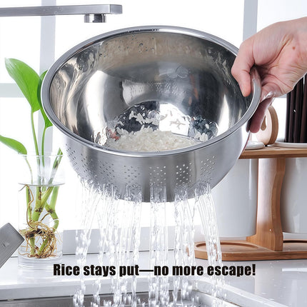Rice Washer Strainer Bowl, Stainless Steel Quinoa Washing Bowl With Side Drainers Colander for Cleaning Rinsing Fruits, Vegetables, and Beans - Versatile Kitchen Tool.