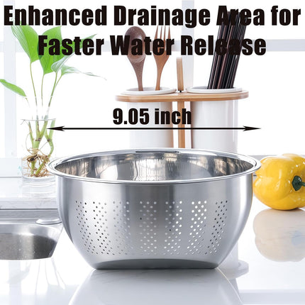 Rice Washer Strainer Bowl, Stainless Steel Quinoa Washing Bowl With Side Drainers Colander for Cleaning Rinsing Fruits, Vegetables, and Beans - Versatile Kitchen Tool.
