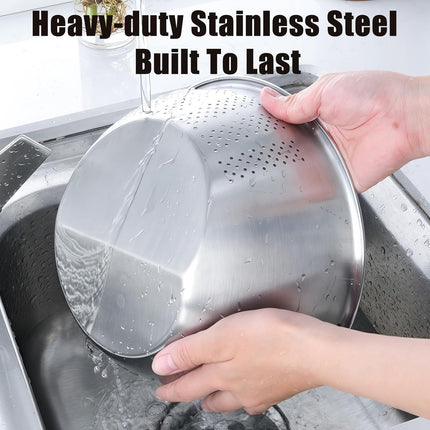 Rice Washer Strainer Bowl, Stainless Steel Quinoa Washing Bowl With Side Drainers Colander for Cleaning Rinsing Fruits, Vegetables, and Beans - Versatile Kitchen Tool.