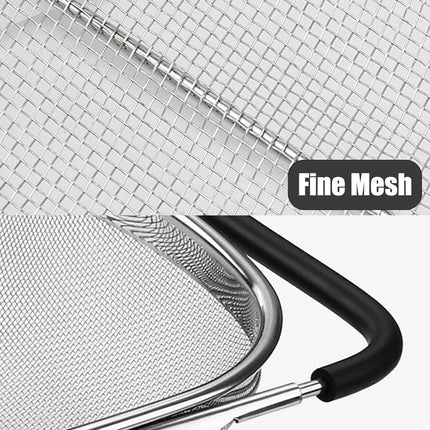 Fine Mesh Colander Over The Sink 6 Quart Stainless Steel Strainer Basket & Expandable Rubber Grip Handles - Strain, Drain, Rinse Fruits, Vegetables.