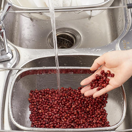 Fine Mesh Colander Over The Sink 6 Quart Stainless Steel Strainer Basket & Expandable Rubber Grip Handles - Strain, Drain, Rinse Fruits, Vegetables.