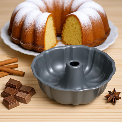 10-Inch Nonstick Cake Pan, Fluted Tube Pan for Pound Cakes, Muffins, Angel Food Cake, Coffee Cake, and More – Easy Release, Dishwasher Safe, Oven Safe, Heavy Duty.