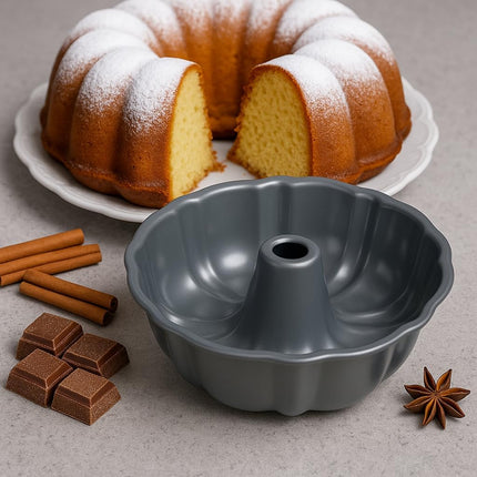 10-Inch Nonstick Cake Pan, Fluted Tube Pan for Pound Cakes, Muffins, Angel Food Cake, Coffee Cake, and More – Easy Release, Dishwasher Safe, Oven Safe, Heavy Duty.