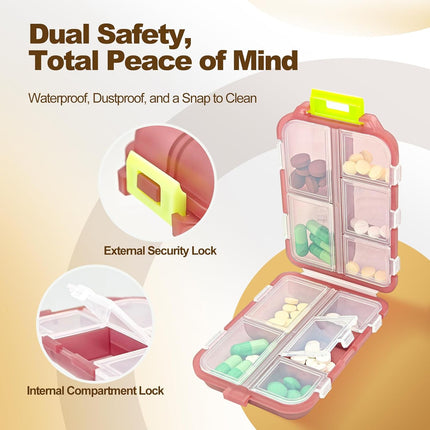 3Pcs Pill Organizer with Medicine Labels, 10 Compartments Travel Pill Box with Removable Labels, Portable Foldable Supplement Box Holder for Fish Oil Vitamin.