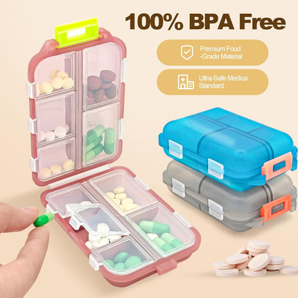 3Pcs Pill Organizer with Medicine Labels, 10 Compartments Travel Pill Box with Removable Labels, Portable Foldable Supplement Box Holder for Fish Oil Vitamin.