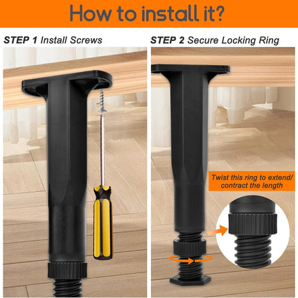 6PCS Bed Frame Support Legs Adjustable (7.75"-13.5") - Heavy Duty for Maximum Stability in Dresser, Table, Chair, Sofa, and Cabinet Furniture.