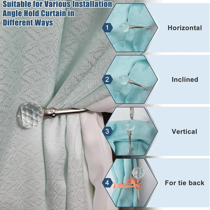 Curtain Holdbacks Silver Wall Mounted Curtain Holders Window Drapery Tiebacks with Clear Crystal Ball Quality Metal Curtain Tiebacks Curtain Hooks with Screws for Drapes, 4 Pcs.