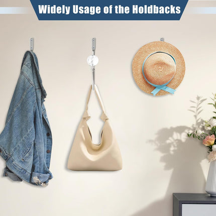 Curtain Holdbacks Silver Wall Mounted Curtain Holders Window Drapery Tiebacks with Clear Crystal Ball Quality Metal Curtain Tiebacks Curtain Hooks with Screws for Drapes, 4 Pcs.