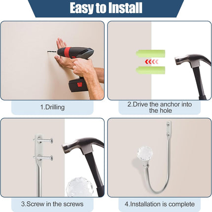 Curtain Holdbacks Silver Wall Mounted Curtain Holders Window Drapery Tiebacks with Clear Crystal Ball Quality Metal Curtain Tiebacks Curtain Hooks with Screws for Drapes, 4 Pcs.
