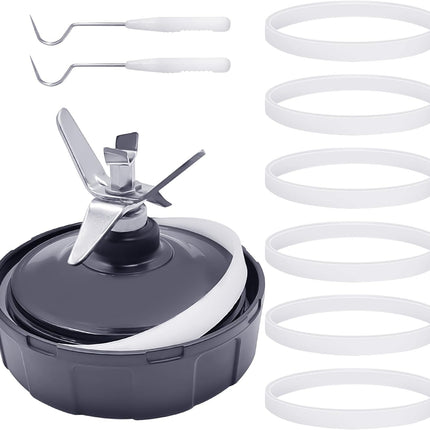 7-Fins Blender Blade and 6 PCS Rubber Gaskets with 2 PCS Ring Removal Tools.