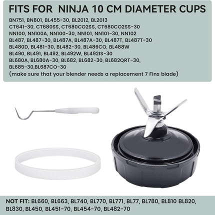 7-Fins Blender Blade and 6 PCS Rubber Gaskets with 2 PCS Ring Removal Tools.
