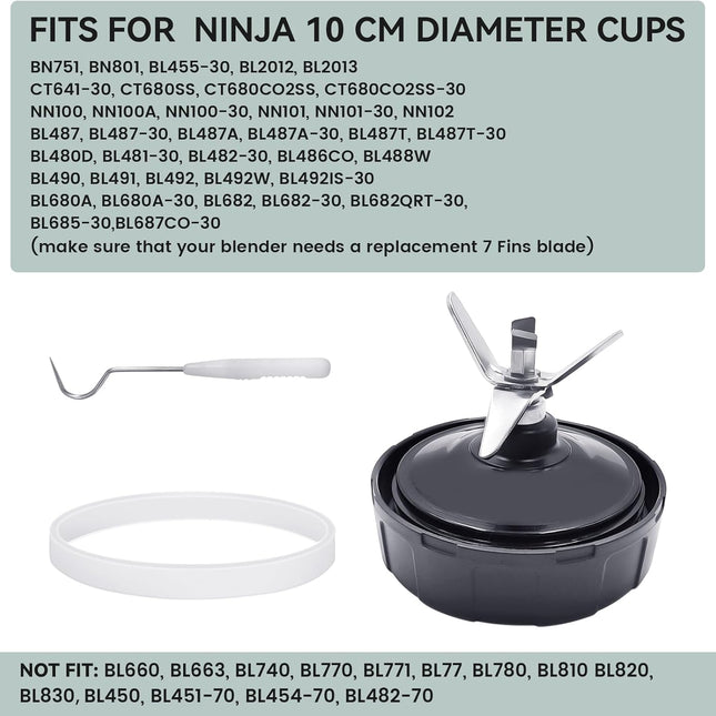 7-Fins Blender Blade and 6 PCS Rubber Gaskets with 2 PCS Ring Removal Tools.