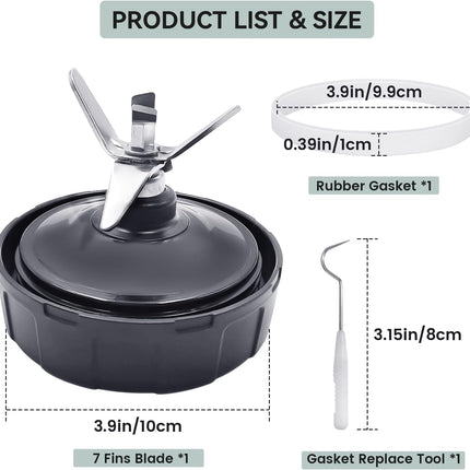 7-Fins Blender Blade and 6 PCS Rubber Gaskets with 2 PCS Ring Removal Tools.