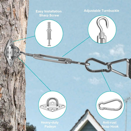Sun Shade Sail Hardware Kit 6 Inch for Rectangle & Triangle Shade Sail Install, Stainless Steel Shade Sail Fixing Accessories for Outdoor Patio Canopy Garden, Heavy Duty Awning Attachment Set (44 Pcs).