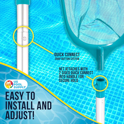 Swimming Pool 5 Foot Leaf Skimmer Net with 4 Aluminum Pole Sections - 6" Deep Ultra Fine Mesh Netting Bag Basket for Fast Cleaning of The Finest Debris - 60" Long, Clean Spas, Ponds.