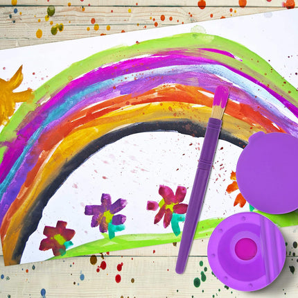 10 Piece Children's No Spill Paint Cups with Colored Lids and 10 Piece Large Round Brush Set with Plastic Handles.