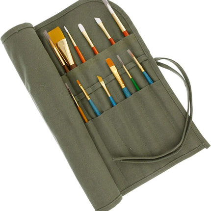Deluxe Canvas Art Paint Brush Holder & Storage Organizer Roll-Up Case Bag - 24 Slot Pockets Carry Pouch - Protect Artist Acrylic Oil Watercolor Paintbrushes - Store Pencils, Pens Tools.