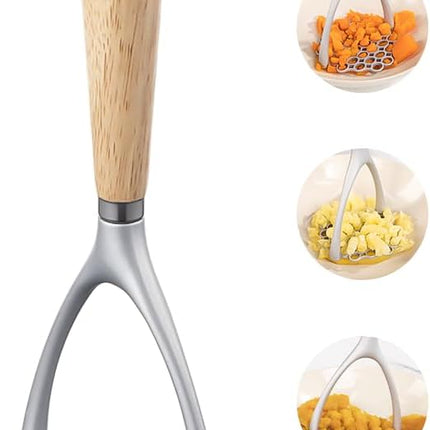 Potato Masher with Wooden Handle, Manual Potato Press for Kitchen Tool, Aluminum Alloy Potato Ricer For Fluffy Mashed Potato.