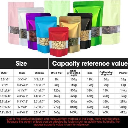 5.5"x7.8" 120pcs Mylar Bags for Food Storage,Smell Proof Bag with Matte Window Resealable Food Storage Bags for Small Business, Stand-up Foil Pouch Packaging Freeze Dried Candy Bag(Black).