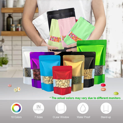 5.5"x7.8" 120pcs Mylar Bags for Food Storage,Smell Proof Bag with Matte Window Resealable Food Storage Bags for Small Business, Stand-up Foil Pouch Packaging Freeze Dried Candy Bag(Black).