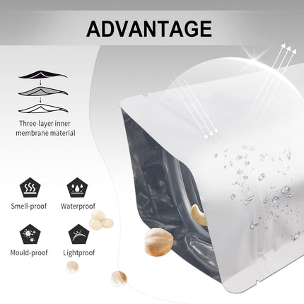 4"x6" 120pcs Mylar Bags for Food Storage,Smell Proof Bag Resealable Food Storage Bags for Small Business, Stand-up Foil Pouch Packaging Treat Snack Packing for Self Sealing (White).