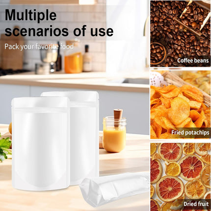 4"x6" 120pcs Mylar Bags for Food Storage,Smell Proof Bag Resealable Food Storage Bags for Small Business, Stand-up Foil Pouch Packaging Treat Snack Packing for Self Sealing (White).