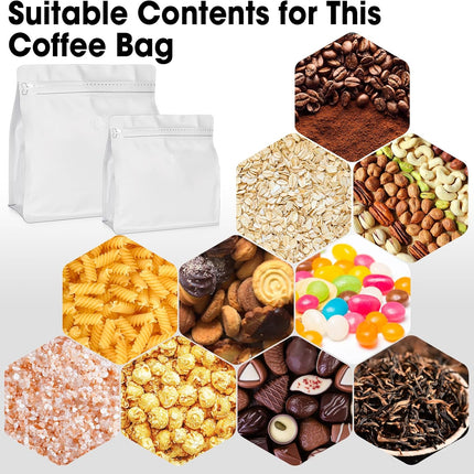 50 Count 8oz Coffee Bags with Valve,1/2 lb Vented Coffee Beans Packaging Bags High Barrier Aluminumed Foil Flat Bottom Heat Sealed Side Zipper Resealable Storage Bag for Home or Business（White）.