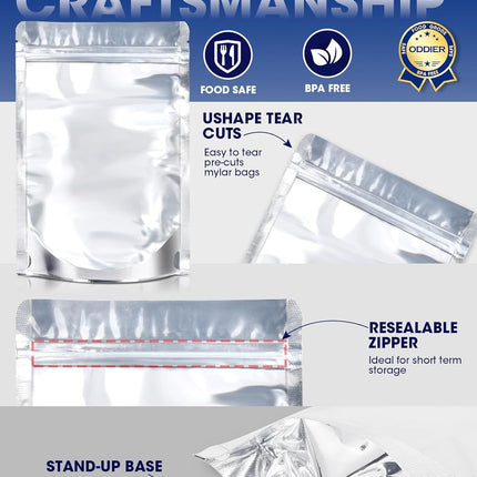 120pcs Stand Up Pouch Bags, 4" x 6" Mylar Bag for Food Storage, Clear Front with Aluminum Foil Back Resealable Food Storage Bags for Small Business Packaging Treat Snack Bag for Self Sealing.