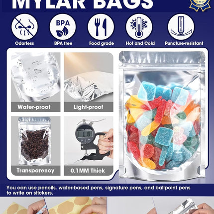 120pcs Stand Up Pouch Bags, 4" x 6" Mylar Bag for Food Storage, Clear Front with Aluminum Foil Back Resealable Food Storage Bags for Small Business Packaging Treat Snack Bag for Self Sealing.