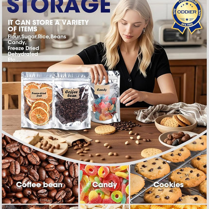 120pcs Stand Up Pouch Bags, 4" x 6" Mylar Bag for Food Storage, Clear Front with Aluminum Foil Back Resealable Food Storage Bags for Small Business Packaging Treat Snack Bag for Self Sealing.