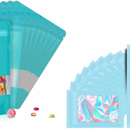 120pcs Mylar Bags for Food Storage+120pcs Holographic Packaging Bags（blue）.