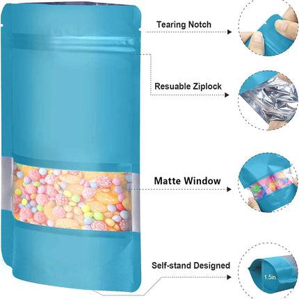 120pcs Mylar Bags for Food Storage+120pcs Holographic Packaging Bags（blue）.