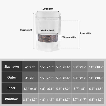 120pcs Mylar Bags for Food Storage+120pcs Holographic Packaging Bags（white）.