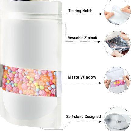 120pcs Mylar Bags for Food Storage+120pcs Holographic Packaging Bags（white）.