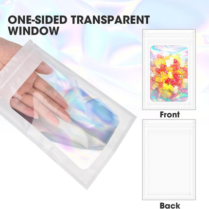 120pcs Mylar Bags for Food Storage+120pcs Holographic Packaging Bags（white）.