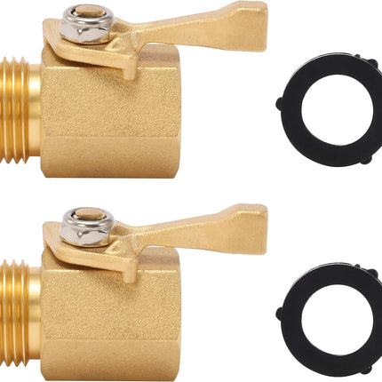 Heavy Duty Brass Garden Hose Shut Off Valve, 3/4 Inch, 2-Pack with 2 Hose Washers.