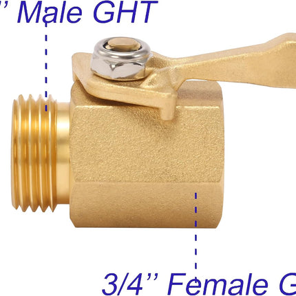 Heavy Duty Brass Garden Hose Shut Off Valve, 3/4 Inch, 2-Pack with 2 Hose Washers.