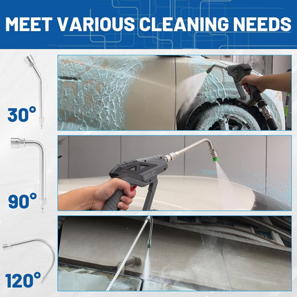 Pressure Washer Extension Wand - Gutter Cleaner Attachment - 30°, 90°, 120° Curved Rod, 1/4" Quick Connect, 4000 PSI.