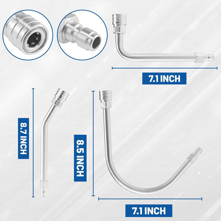 Pressure Washer Extension Wand - Gutter Cleaner Attachment - 30°, 90°, 120° Curved Rod, 1/4" Quick Connect, 4000 PSI.