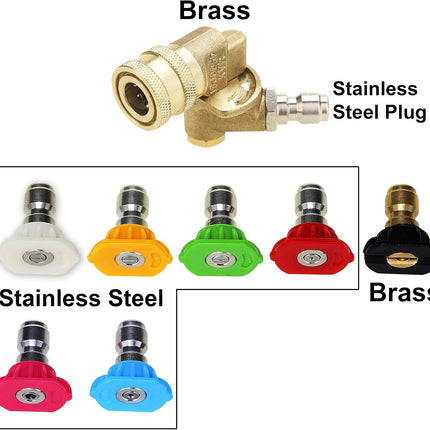 Pressure Washer Accessories Kit, 7 Power Washer Nozzle Tips, Quick Connecting Pivoting Coupler, 1/4 inch, 4500 PSI, 8-Pack.