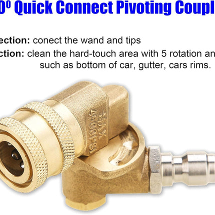 Pressure Washer Accessories Kit, 7 Power Washer Nozzle Tips, Quick Connecting Pivoting Coupler, 1/4 inch, 4500 PSI, 8-Pack.
